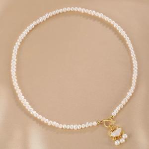 Collar de Perlas Naturales de Agua Dulce para Mujer con Cierre OT, Cadena de Clavícula con Cuentas Enhebradas, Estilo Retro y Lindo, Regalo para Novias - Product Image 2