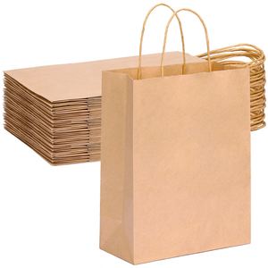 Brown Paper Gift <b>Bags</b> with Handles, Medium Size Kraft Paper <b>Bags</b> for Retail, Gift Wrapping, and Shopping - Product Image 1