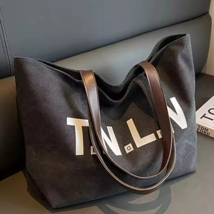 Custom Printed Canvas Tote <b>Bag</b> with Leather Handle Reusable Handbag for Women - Product Image 1