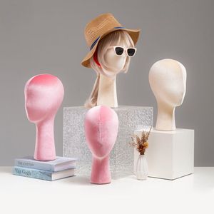 Cabeza de maniquí femenina de tela de terciopelo y espuma, con soporte para gafas de sol de color personalizado, para exhibición de sombreros y pelucas, venta al por mayor - Product Image 1