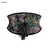 Venta al por mayor mujeres maduras Rosa patrón gótico cintura Shapewear Copa Abierta cintura Cinchers encaje hasta deshuesado debajo del pecho corsé con 3 Busk