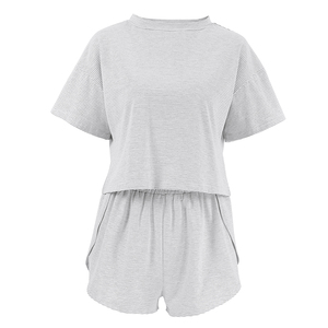 Set di pigiami a righe Casual estivo da donna O collo morbido con spacco Shorts da donna vestiti da <span class=keywords><strong>casa</strong></span> pigiami di cotone larghi da donna - Product Image 4