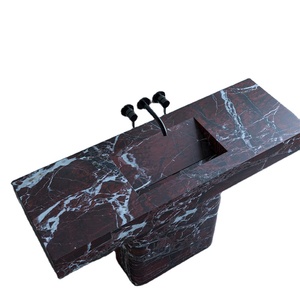 Lavabo a colonna in marmo travertino naturale, stile nordico moderno minimalista di lusso, da appoggio per bagno - Product Image 1