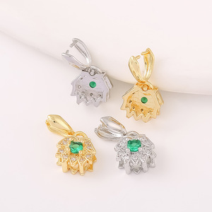 18K gold plated pendant <b>clip</b> with diamond-encrusted lotus flower clasp, jade pendant, crystal lotus melon seed clasp necklace - Product Image 2