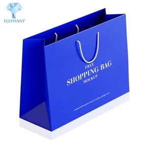 Wholesale Custom Printed Brand Logo Design Luxury Clothing Blue Cardboard Paper Bag - Product Image 2