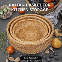 Panier de rangement rond en rotin naturel vintage de haute précision - Écologique, multifonctionnel, pour la cuisine, les fruits, le pain