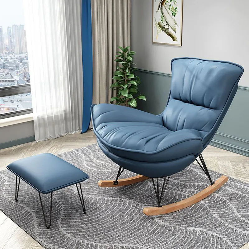 Sallanan sandalye lüks İskandinav Modern ahşap kumaş deri setleri bekleyen kanat ev kanepe salonu Accent mobilya oturma odası sandalyeleri