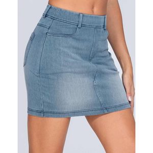 Falda vaquera mini de cintura alta para mujer FOXA con bolsillos, falda vaquera elástica ajustada - Product Image 5