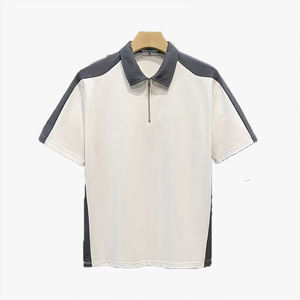 Camiseta de Manga Corta con Cierre de Media Cremallera, Estilo Color Block, Holgada, Informal, para Hombre, Estilo Británico, Verano - Product Image 4