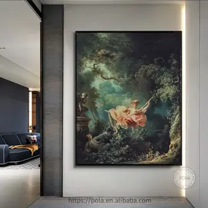 POLA Famous Rococo Canvas Painting The Swing by Fragonard Poster And Print Wall Art Pictures for Home Beautification