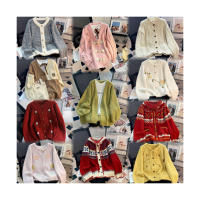 Damen V-Ausschnitt Langarm Bestickte Gewebte Patchwork Maßgeschneiderte Knopfleiste Lose Flanell Anti-Pilling Elegante Herbst-Strickjacke