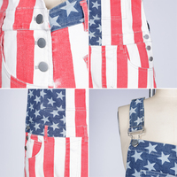 Combinaison en jean pour femme, design personnalisé en usine, mode streetwear estivale, imprimé drapeau américain, bretelles larges, short en jean