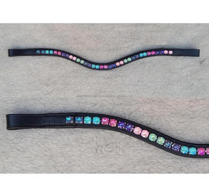 Brida de caballo de cuero en forma de U de alta calidad con Mega Bling Unique Rainbow Glass Crystal Brow-Band - Product Image 1
