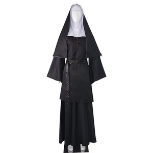 Costume da Suora da Donna per Halloween Travestimento Spaventoso Taglie Forti per Feste Cosplay Unisex da Prete Abito Lungo - Product Image 2