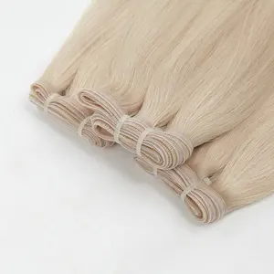 Hybrid Weft platinum blonde white european virgin hair comfortable seamless flat weft hair extensions