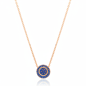 Colgante con forma de piedra de circón de zafiro de diseño redondo geométrico, joyería de plata de ley 925 hecha a mano turca - Product Image 2