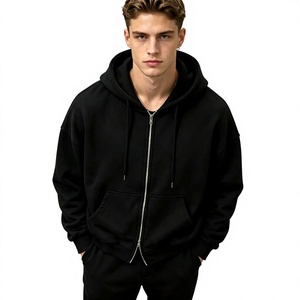 Men's Oversized <b>Hooded</b> <b>Zip</b>-Up Sweatshirt Solid Color Casual Fleece 100% Cotton Hoodie Loose Fit Winter Waterproof Wear - Product Image 6