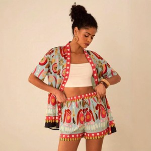 ชุดเซ็ตเสื้อคลุมคาร์ดิแกนและกางเกงขาสั้นลายดอกไม้พิมพ์นูน 3 มิติ สไตล์รีสอร์ท สำหรับฤดูร้อน ปี 2026 ลายพิมพ์ข้ามพรมแดนยุโรปอเมริกา แฟชั่นลำลองสำห<span class=keywords><strong>รั</strong></span>บผู้หญิง - Product Image 3