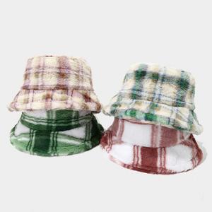 New Plaid Plush Fisherman <b>Hat</b> Thickened Autumn Winter Outdoor Warm Sun <b>Hat</b> Bucket <b>Hat</b> - Product Image 2