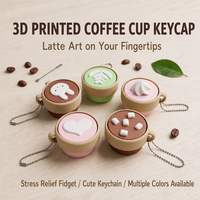 Porte-clés anti-stress imprimé en 3D en forme de tasse à café, jouet de pression pour latte art, pendentif anti-stress pour les doigts, vente en gros personnalisée