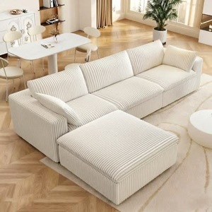 Sofá Seccional de Luxo em Corduroy com Combinação de Espuma, Sofá de Canto para Três Pessoas, Móveis para Sala de Estar - Product Image 4