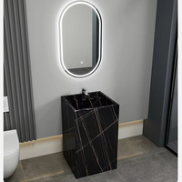Rock Plate Colonne Intégré Sans Soudure Lavabo Toilette Vanité Combo LED Miroir MDF Construction pour Salle De Bains Petit Appartement