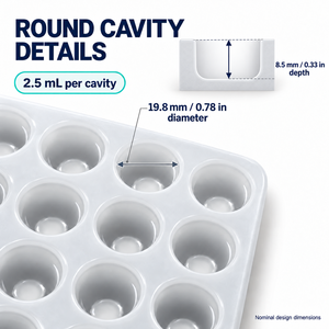 Molde de silicona redondo para gomitas de 2.5 ml, 187 cavidades en un diseño de 11 x 17 para la producción comercial de dulces y producción por lotes. - Product Image 2