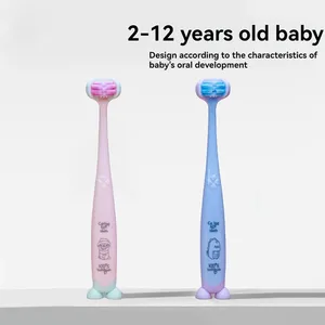 Brosse à dents de soin des gencives pour bébé Brosse à dents souple 3D à trois côtés à 360 degrés Brosse à dents pour bébé Macaron couleur blister fond brosse à dents pour bébé