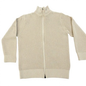 Beige Ribbed Zip up <b>Men's</b> Solid 100% Cotton Sweater Mock Neck <b>Cardigan</b> <b>Long</b> Sleeve Pullover Winter Casual Wear - Product Image 3