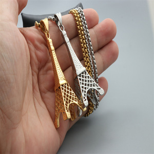 Collar con colgante de la Torre Eiffel, acero inoxidable, unisex, regalo de moda, joyería - Product Image 4