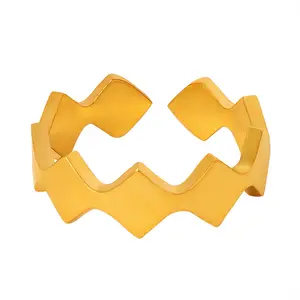 Non Tarnish Titanium Steel Geometric Ajustável Anéis 18K Ouro Aço Inoxidável Rhombus Open Ring Finger Jewelry