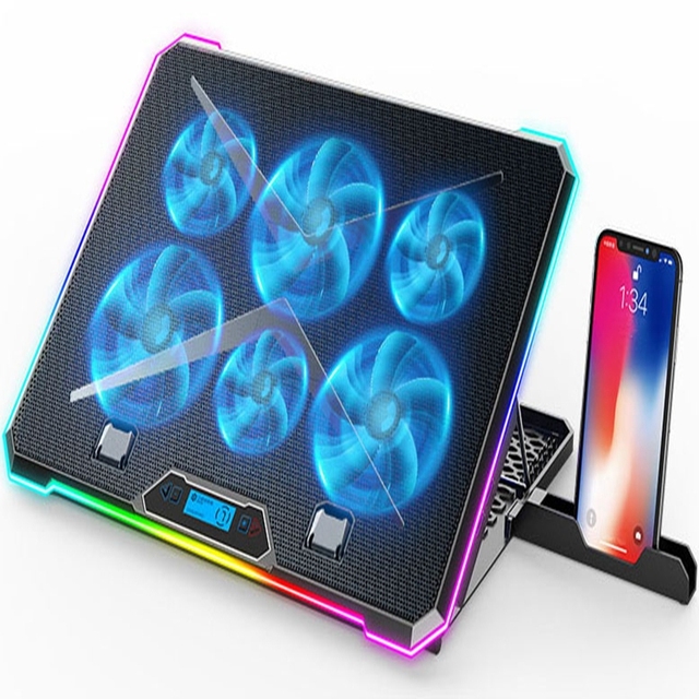 6 Silent Fan Low Power Laptop Cooling Pad Light Adjust Button Laptop Cooling Stand