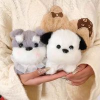 Porte-clés en peluche chien Schnauzer mignon, animal en peluche doux, breloque pendentif tendance, peluches adaptées aux machines à griffes, vente en gros