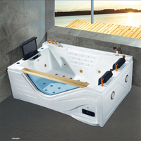 Baignoire de massage à remous moderne en acrylique de luxe pour 2 personnes, avec télévision et drain
