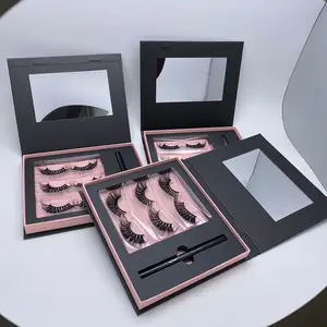  Lashes3dミンクベンダーミンクまつげパッキングラッシュボックスカスタム3ペアまつげセットボックスミラーまつげブック付き