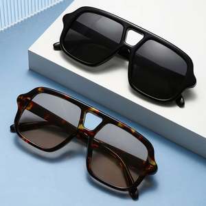 Lunettes de soleil carrées à grande monture pour hommes et femmes, avec logo personnalisé, tendance 2025, UV400, double pont, style punk pilote - Product Image 3