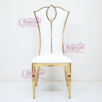 Chaise de mariage moderne de luxe royale dorée brillante à dossier haut, design ajouré, chaise de salle à manger en métal pour grands événements et halls d'hôtel