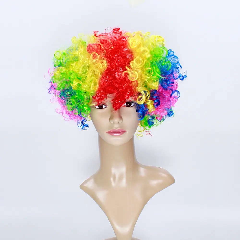 Wholesale Halloween Funny Circus Colorful explosive head cosplay clown wig ance Party Dress Performance Props