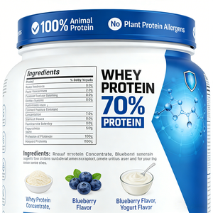 OEM Blaubeer-Joghurt Molkenproteinpulver 100% Molken-Tierprotein, Kein Pflanzenprotein Allergie-Risiko Vorkommen Präbiotika (FOS) Zusatz - Product Image 3