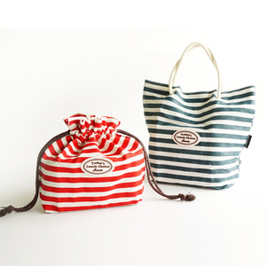 Sac à bento de style japonais, sac fourre-tout en coton et lin, boîte à lunch portable, sac de rangement pour étudiants, rayé rouge, bleu, vert - Product Image 4