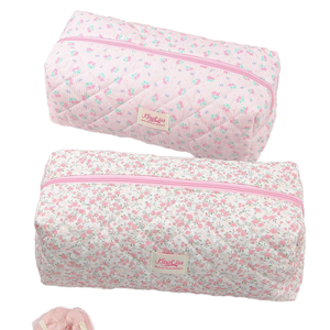 Customized logo Floral Quilted Cosmetic Pouch Handheld Down Zipper <b>Makeup</b> Bag Printed Travel Toiletry Storage <b>Case</b> for Gifts - Product Image 1