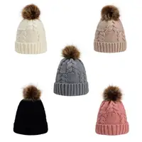 Bonnets d'hiver coupe-vent épais pour loisirs, bonnets tricotés chauds, pompons en fourrure, chapeaux tricotés