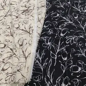 Recién llegados, tela de crepé de poliéster 100% tejida personalizada, patrones de plantas en blanco y negro, tela estampada abaya para abaya