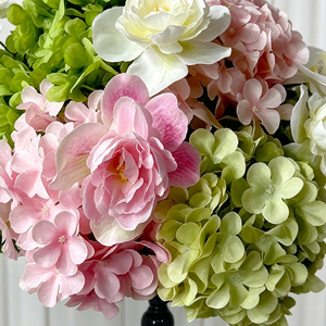 Arreglo Floral de Peonías y Hortensias Rosadas en Seda, Estilo Moderno Vintage, Jarrón Romano, Decoración de Mesa para Pascua y Navidad - Product Image 4