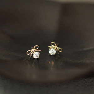 Rắn Vàng Stud, xinh xắn Bow dangle thả pha lê bông tai, đồ trang sức đơn giản, tối thiểu phụ nữ quà tặng, 9K thực, kj94 - Product Image 3