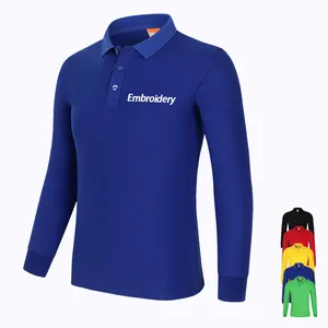 Custom Polo Shirts Lange Mouwen Gedrukt Logo Borduren T-shirt Polo 100% Katoen Leeg Mannen Lange Mouwen Polo shirts