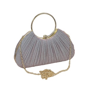 Women's Classic Vintage Fashion Pleated Evening Bag Versatile Polyester Shell <b>Handbag</b> Magnetic Closure Chain Strap 1L Capacity - Product Image 4