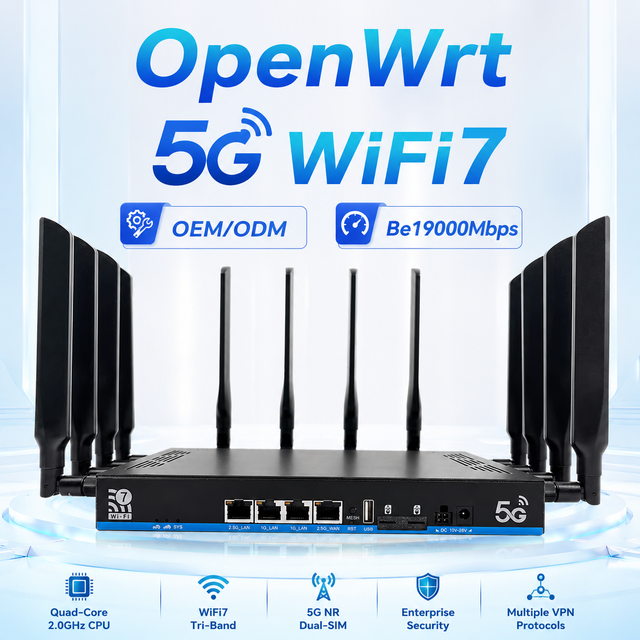 Wifi 7 Router 5G CPE Pro with Dual SIM Card Router 802.11BE Tri-band MT7988AV Quad Core Chipset 4T4R Modem 5g Enterprise Routers