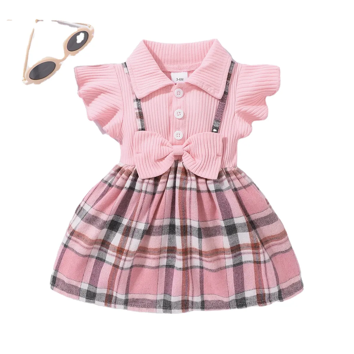 2023 bebek kız prenses sevimli giysileri yaz ekose ck çocuk giysileri yeni fiyonk fly kol elbise