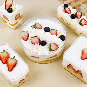 Packing Cake Container Food Boxes Tiramisu Dessert Packaging Container Round Plastic Customized Sandwich Box PS Transparent